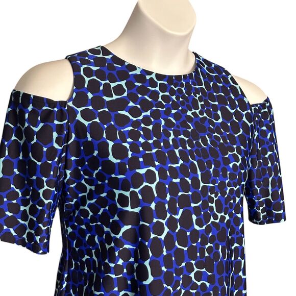 Jude Connally Knee Length Dress Cold Shoulder Nylon Blue Animal Print Sz Medium - Picture 4 of 8